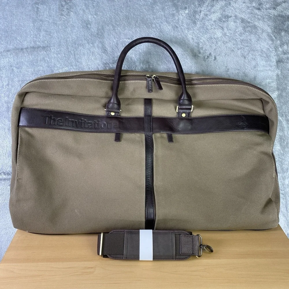 Pinehurst 1895 The Invitational Canvas Luggage Bag Brown Shoulder Strap Leather